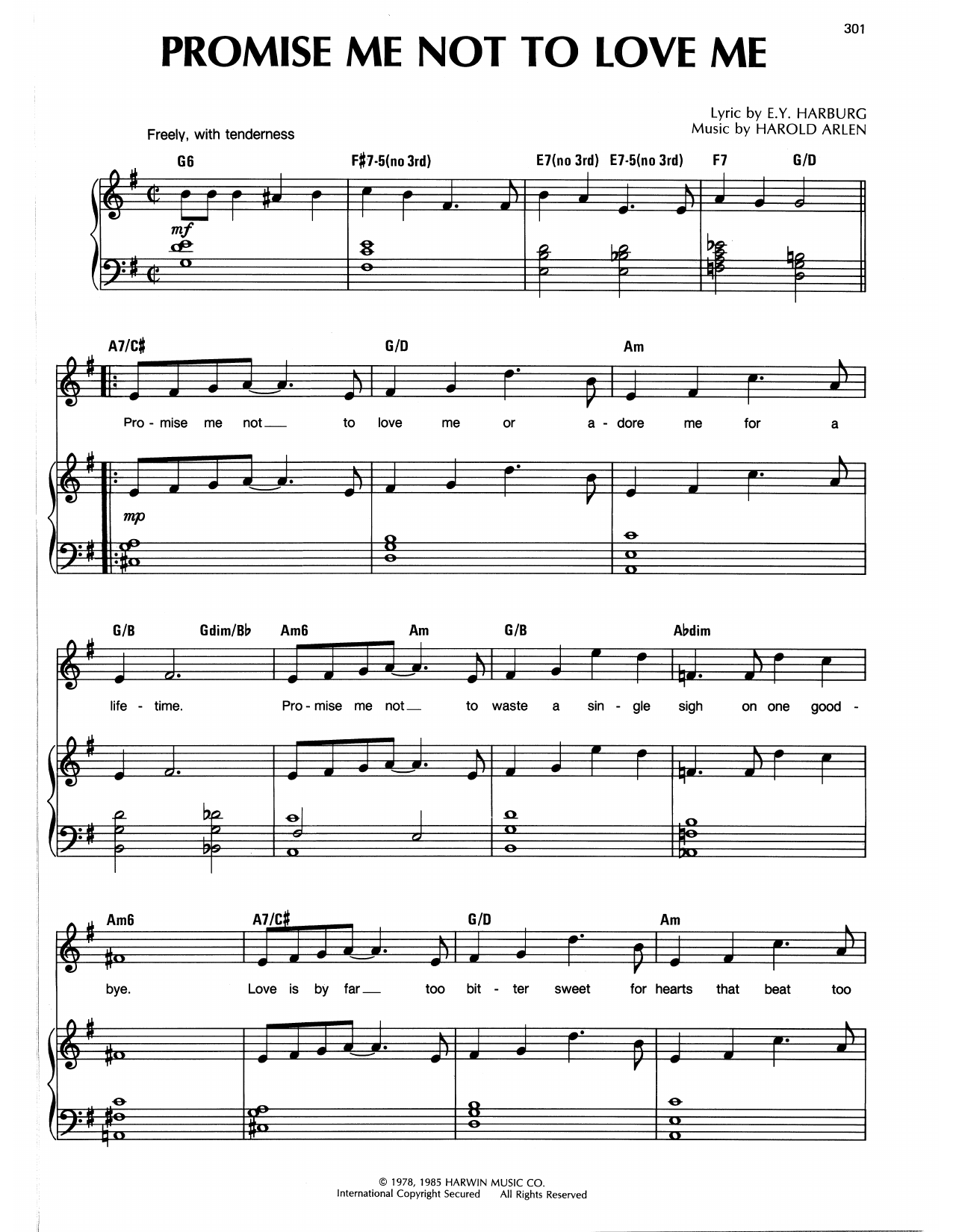Produktgalerie: Seite 1 von 1 Promise Me Not To Love Me, Harold Arlen, Gesang, Gitarre, Klavier