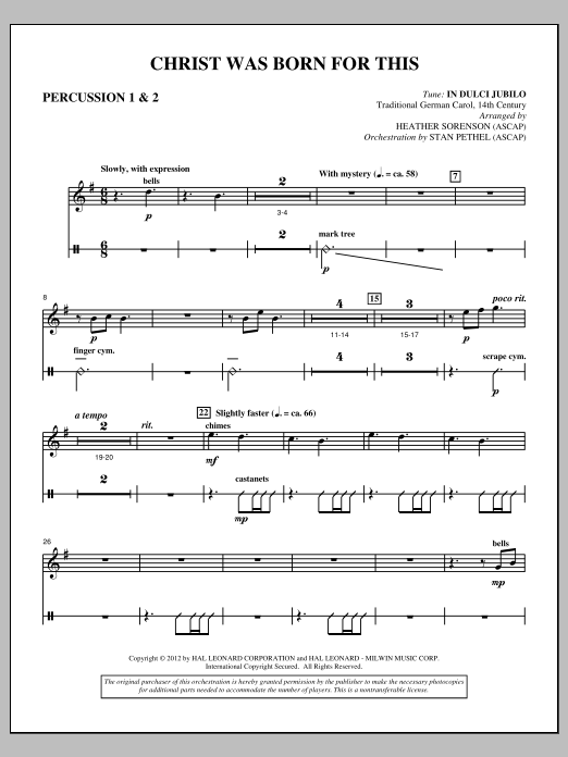 Produktgalerie: Seite 1 von 1 Christ Was Born For This - Percussion 1 & 2, Heather Sorenson, Chor