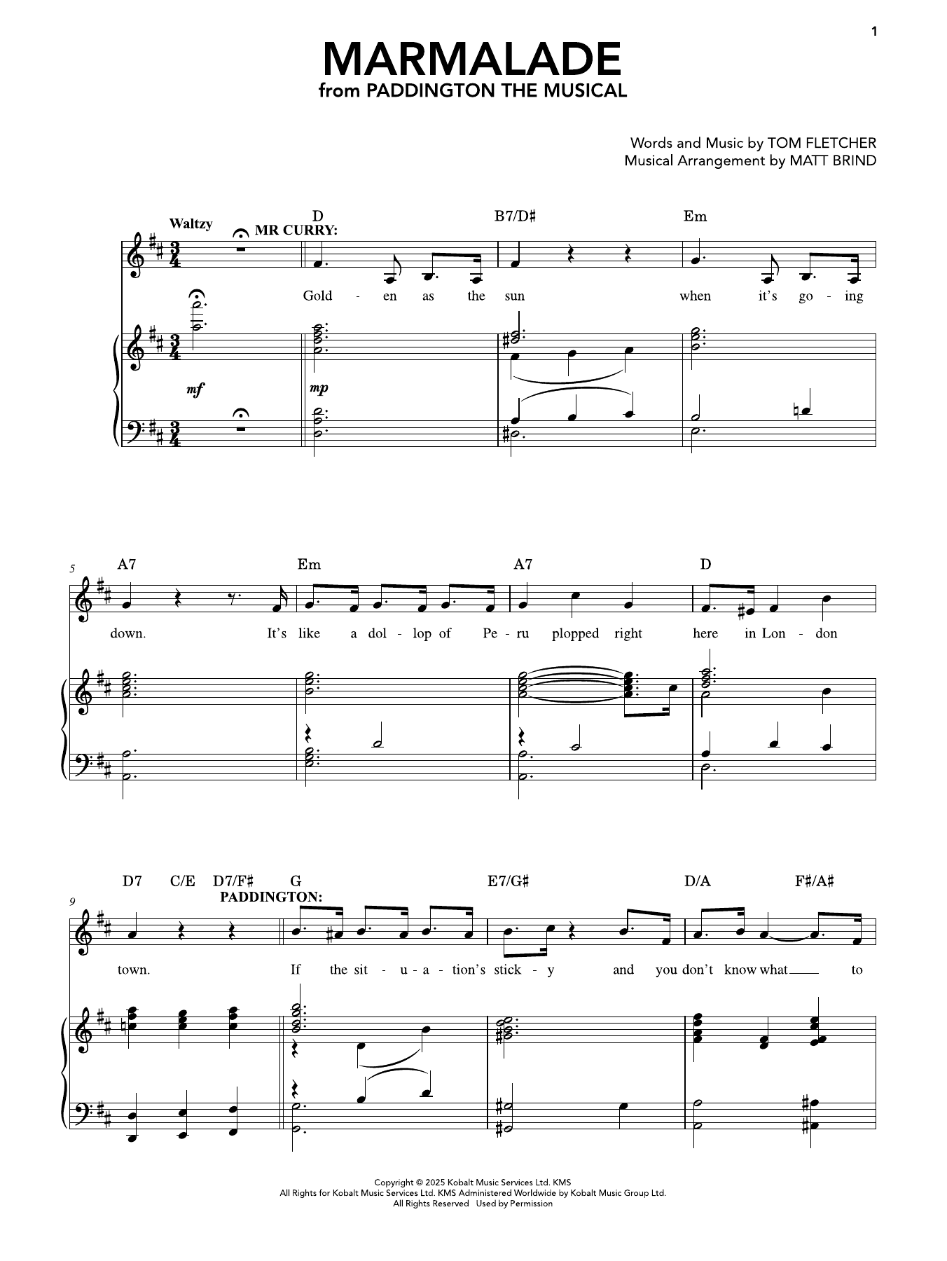 Produktgalerie: Seite 1 von 1 Marmalade (from Paddington The Musical), Tom Fletcher, Gesang, Klavier