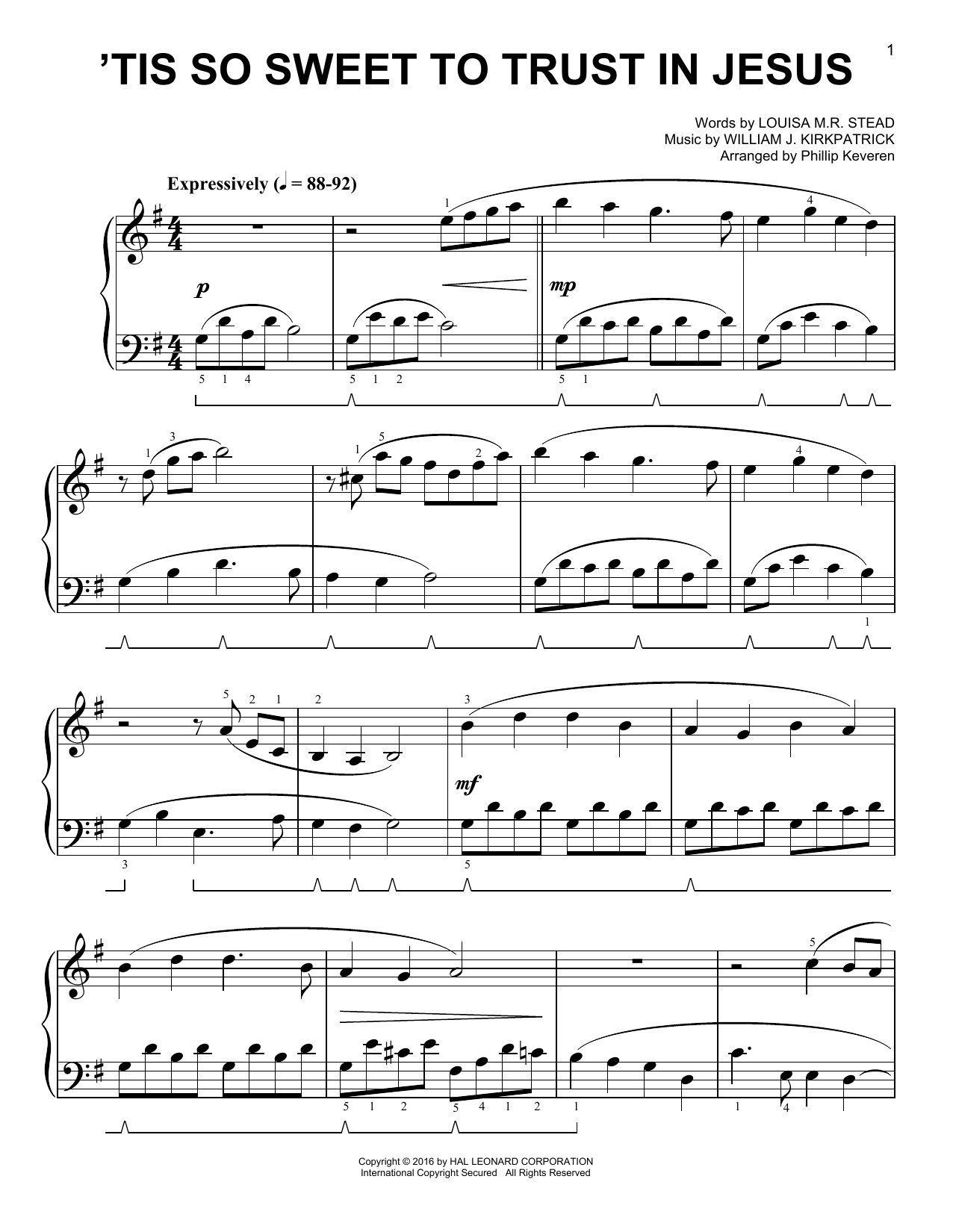 Produktbild zu: 'Tis So Sweet To Trust In Jesus [Classical version] (arr. Phillip Keveren)