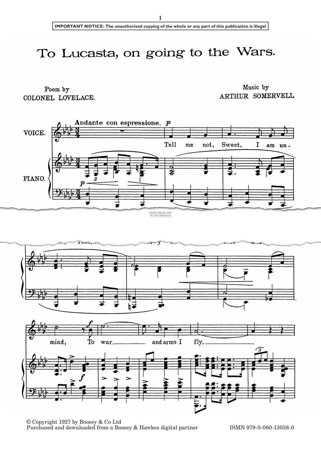 Produktgalerie: Seite 1 von 1 To Lucasta, On Going To The Wars, Arthur Somervell, Gesang, Klavier