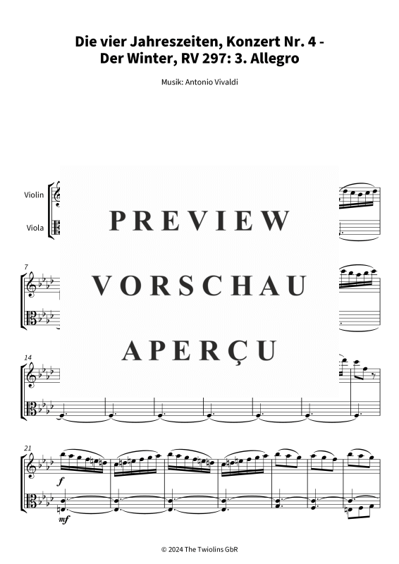 Produktgalerie: Seite 4 von 8 Die vier Jahreszeiten, Konzert Nr. 4 - Der Winter - 3. Allegro, The Twiolins, (Duett Violine + Viola)