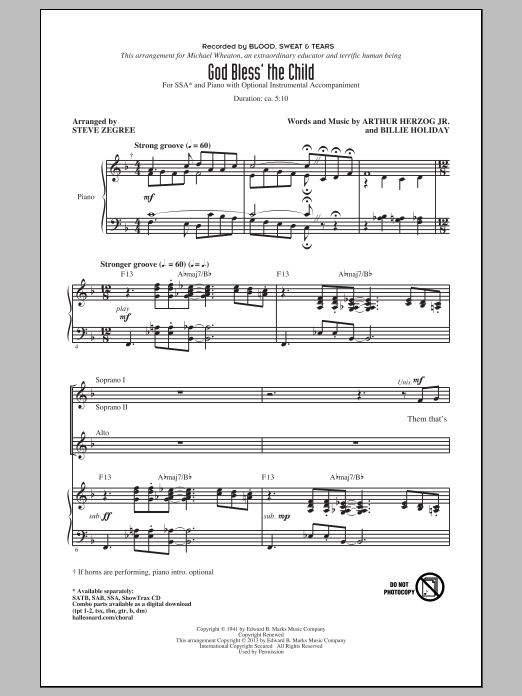 Produktgalerie: Seite 1 von 1 God Bless' The Child (arr. Steve Zegree), Blood, Sweat & Tears, Chor