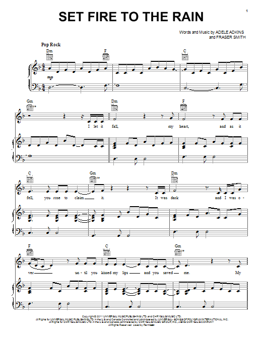 Produktgalerie: Seite 1 von 1 Set Fire To The Rain, Adele, Gesang, Gitarre, Klavier