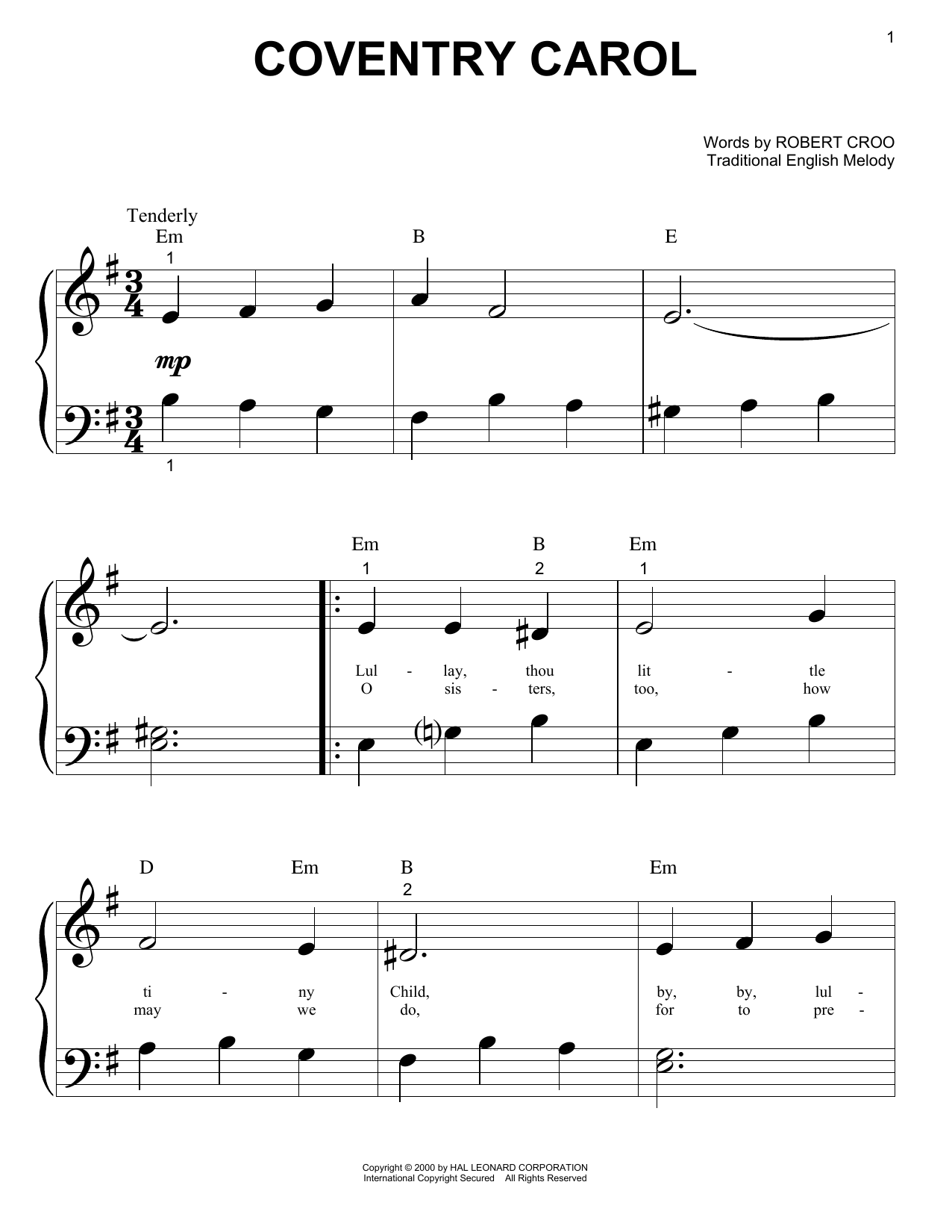 Product gallery: Page 1 of 1 Coventry Carol, Traditional English Melody