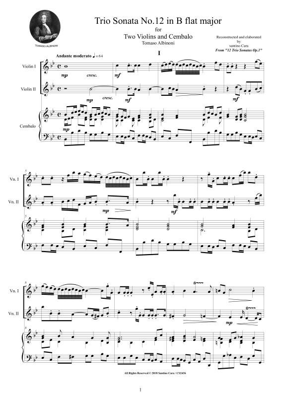 Produktbild zu: Trio Sonata No.12 in B-Dur Op.1Tomaso Albinoni