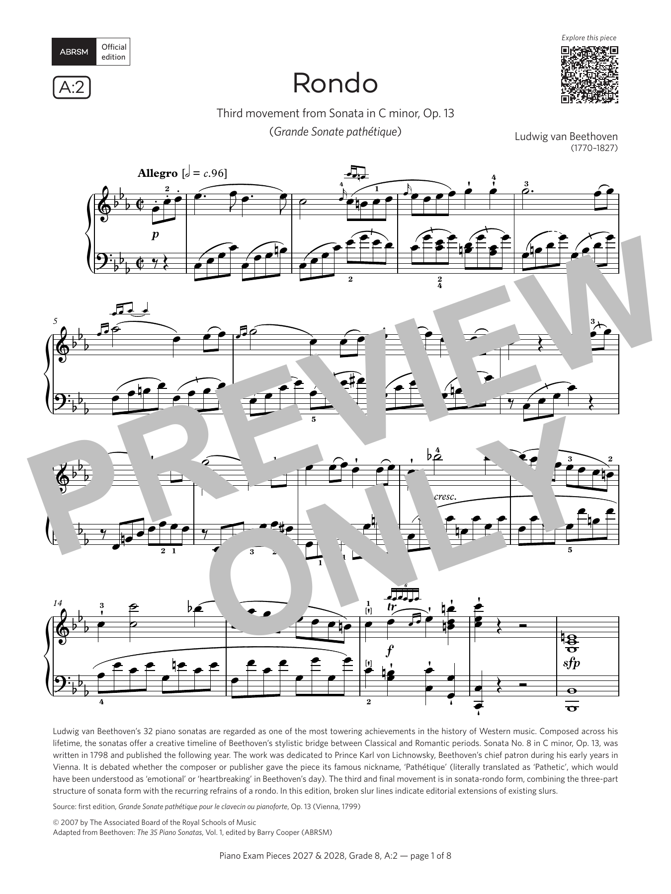 Product gallery: Page 1 of 1 Rondo (Grade 8, list A2, from the ABRSM Piano Syllabus 2027 & 2028), Ludwig Van Beethoven