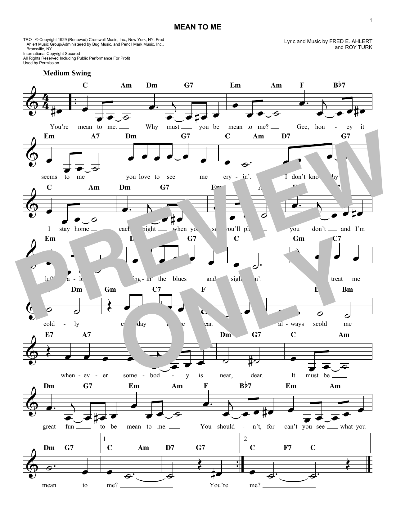 Product gallery: Page 1 of 1 Mean To Me (from Love Me Or Leave Me), Ruth Etting