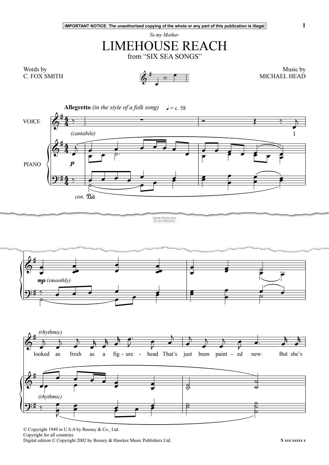 Produktgalerie: Seite 1 von 1 Limehouse Reach from 'Six Sea Songs', Michael Head, Gesang, Klavier