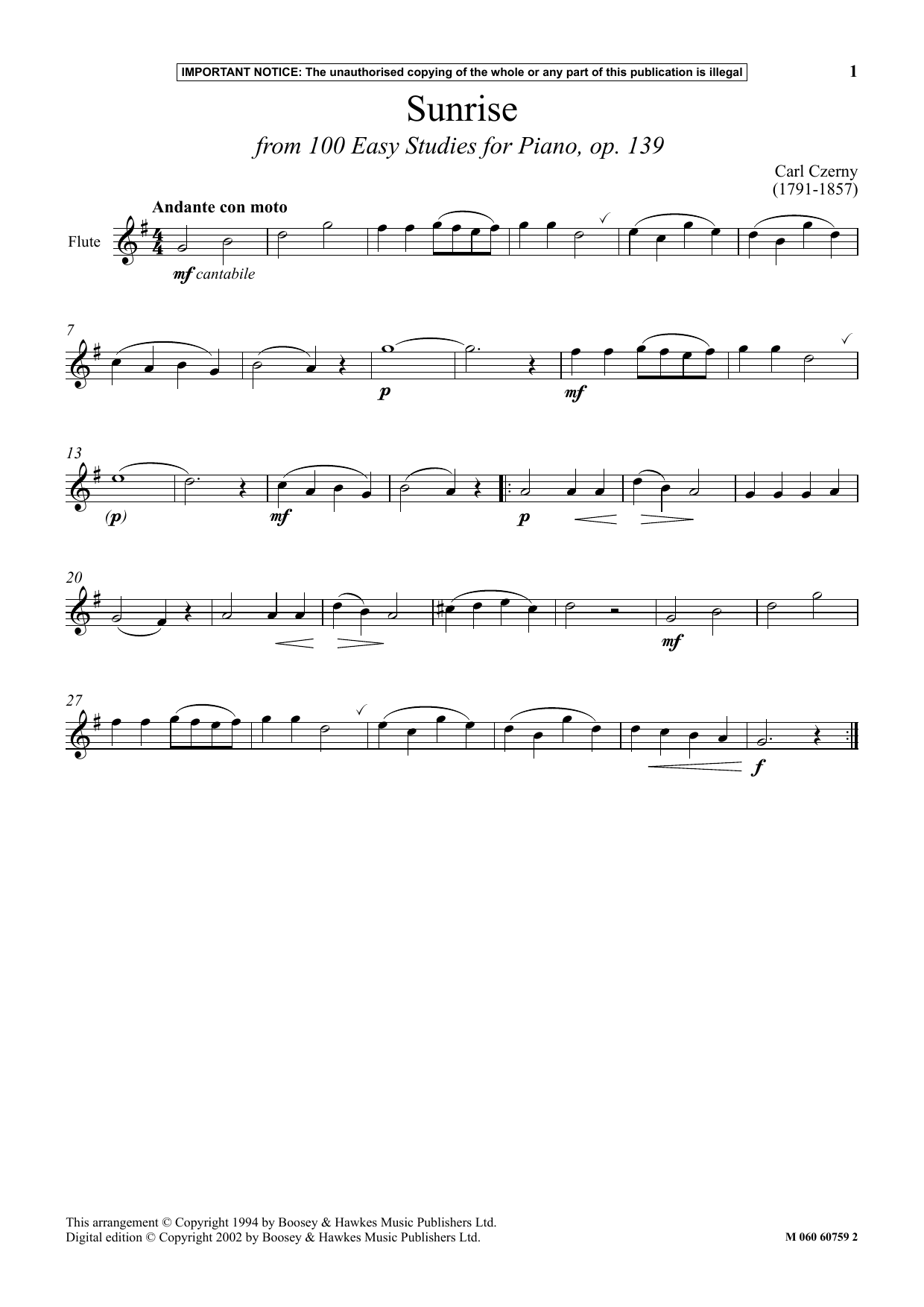 Product picture to: Sunrise (from 100 Easy Studies For Piano, Op. 139)