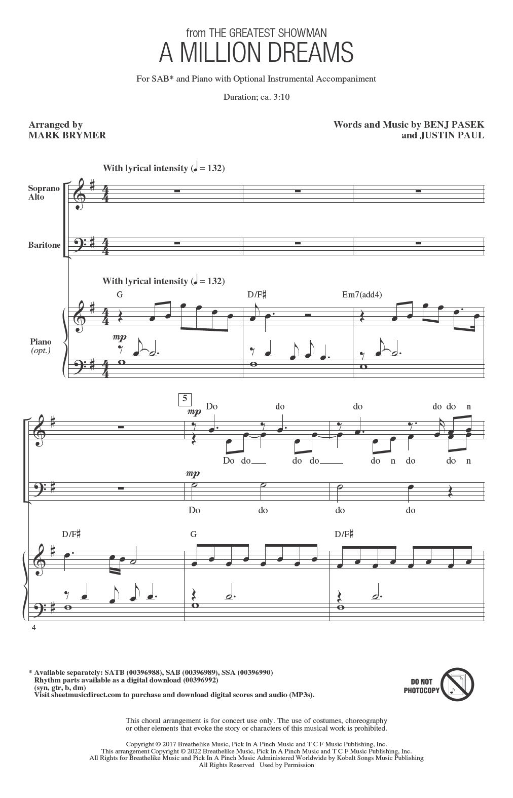 Product picture to: A Million Dreams (from The Greatest Showman) (arr. Mark Brymer)