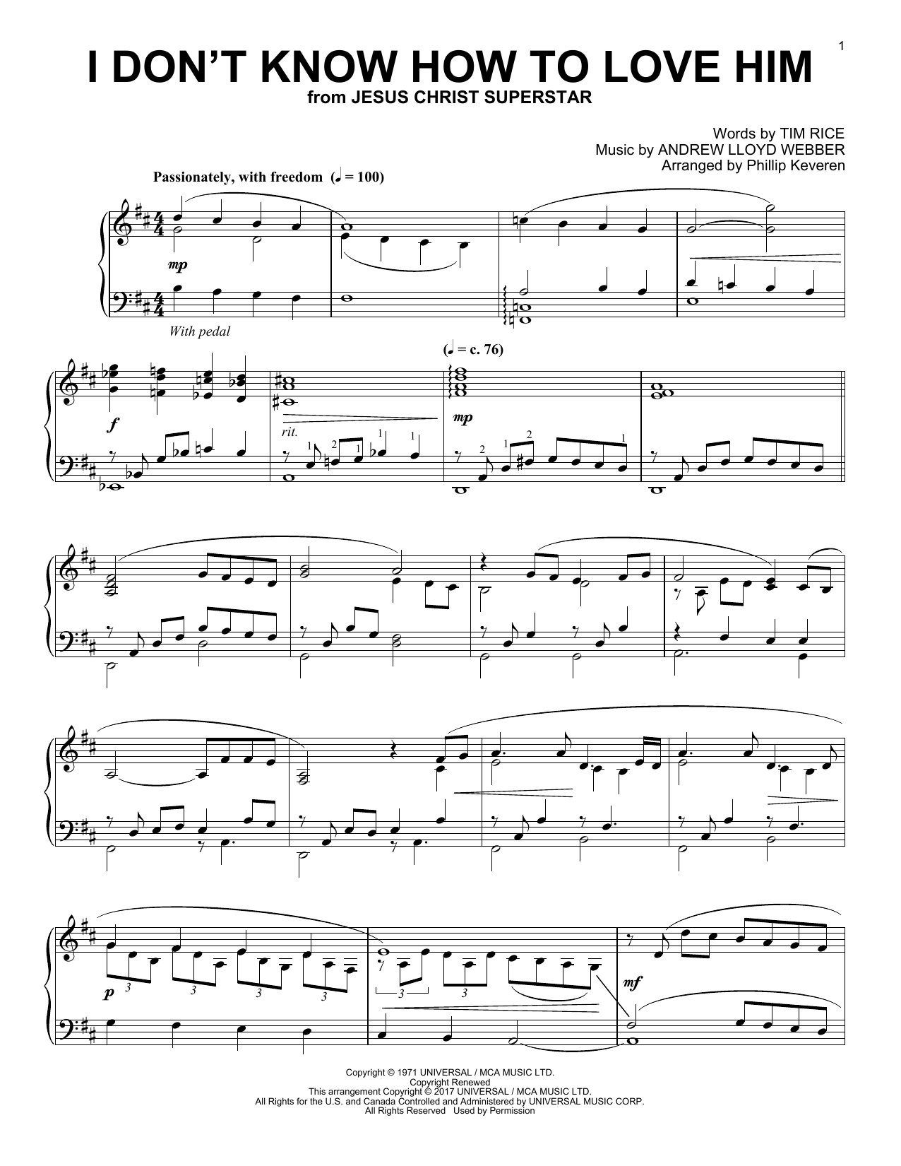 Product gallery: Page 1 of 1 I Don't Know How To Love Him (arr. Phillip Keveren), Andrew Lloyd Webber
