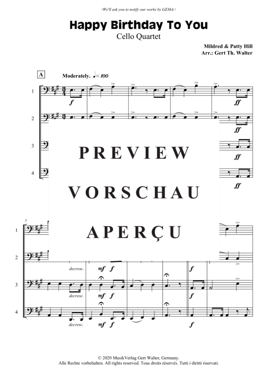 Produktgalerie: Seite 2 von 3 Happy Birthday To You , , (Cello Quartett)