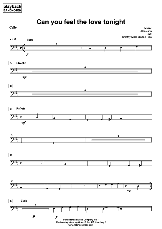 Produktbild zu: Can you feel the love tonight - VioloncelloElton John