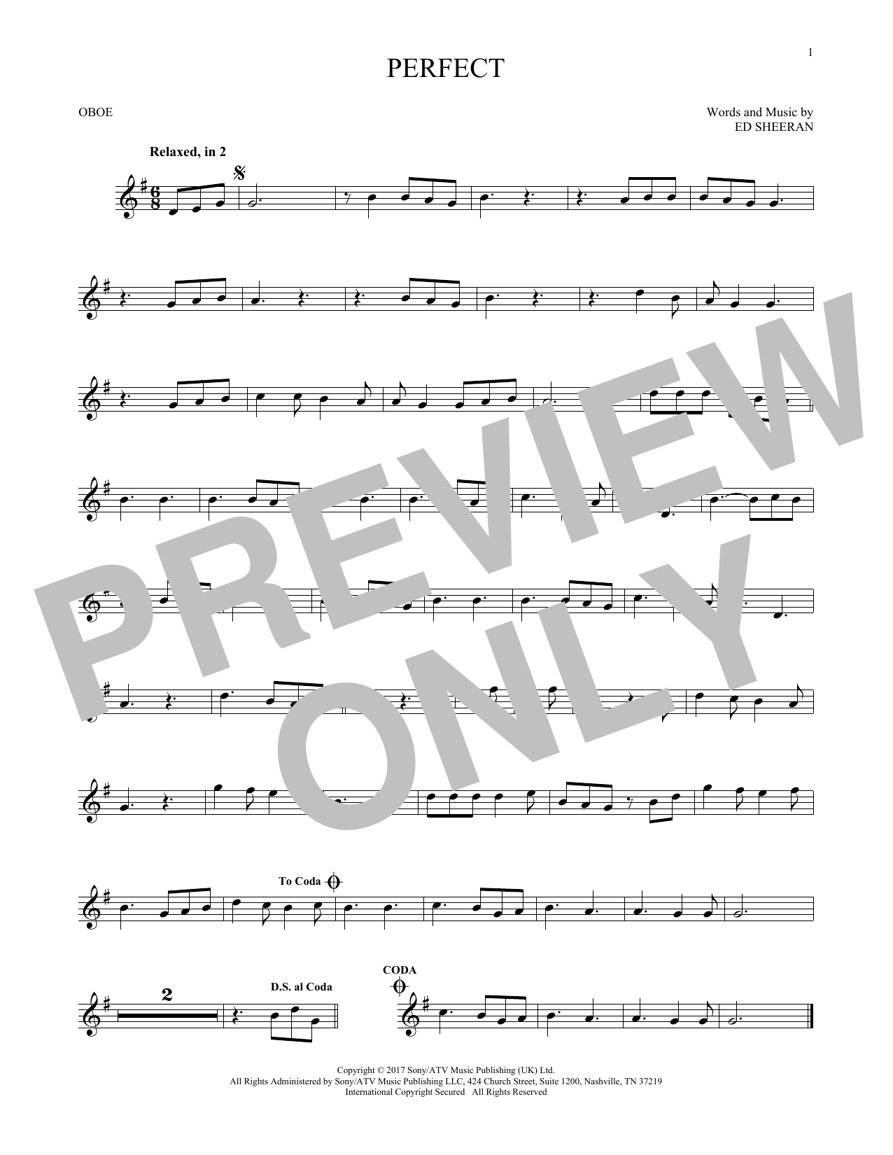 Produktgalerie: Seite 1 von 1 Perfect, Ed Sheeran, Oboe