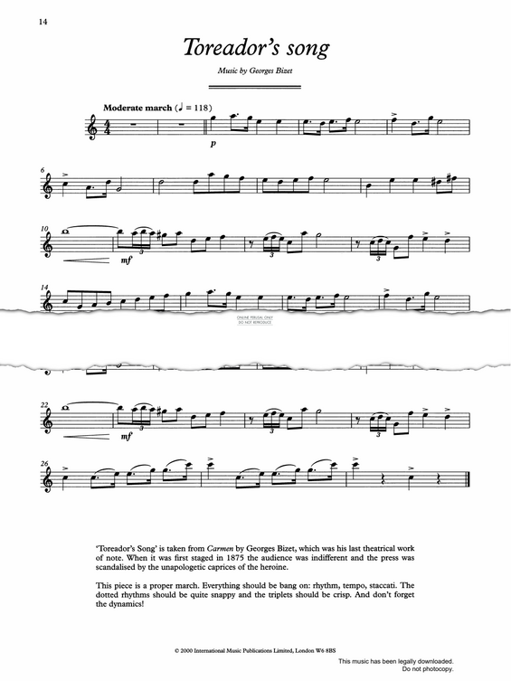Product gallery: Page 1 of 1 The Toreador's Song, Georges Bizet