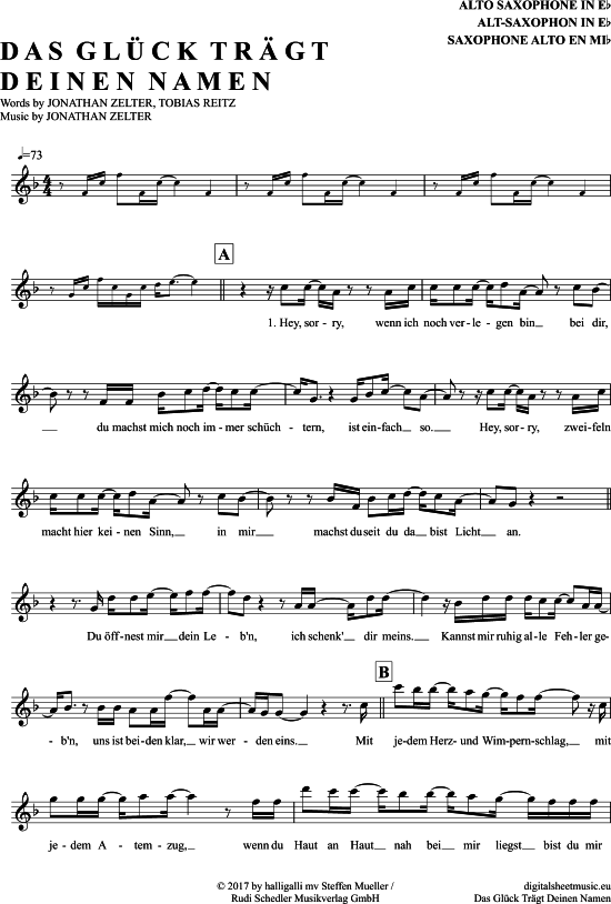 Product gallery: Page 1 of 4 Das Glück Trägt Deinen Namen , Zelter, Jonathan, Alto Saxophone