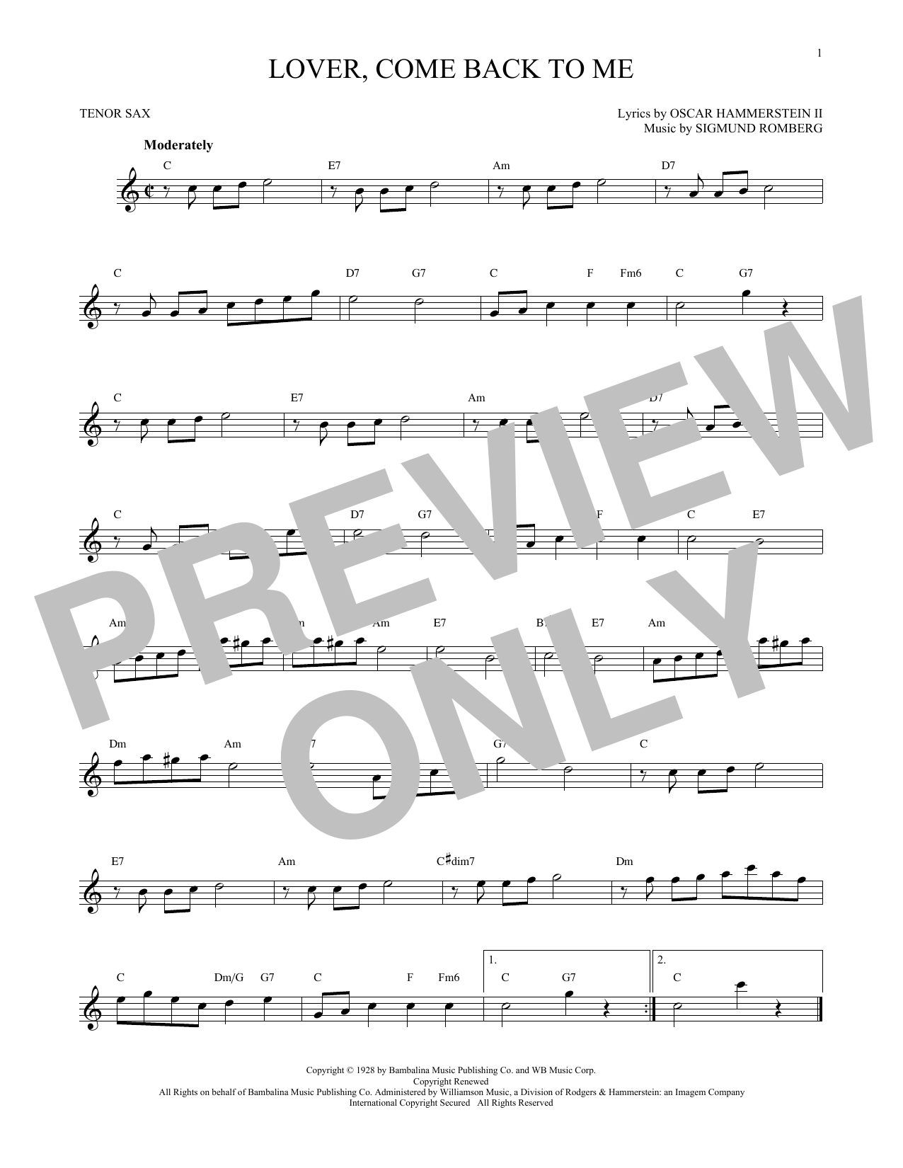 Product gallery: Page 1 of 1 Lover, Come Back To Me, Oscar Hammerstein II