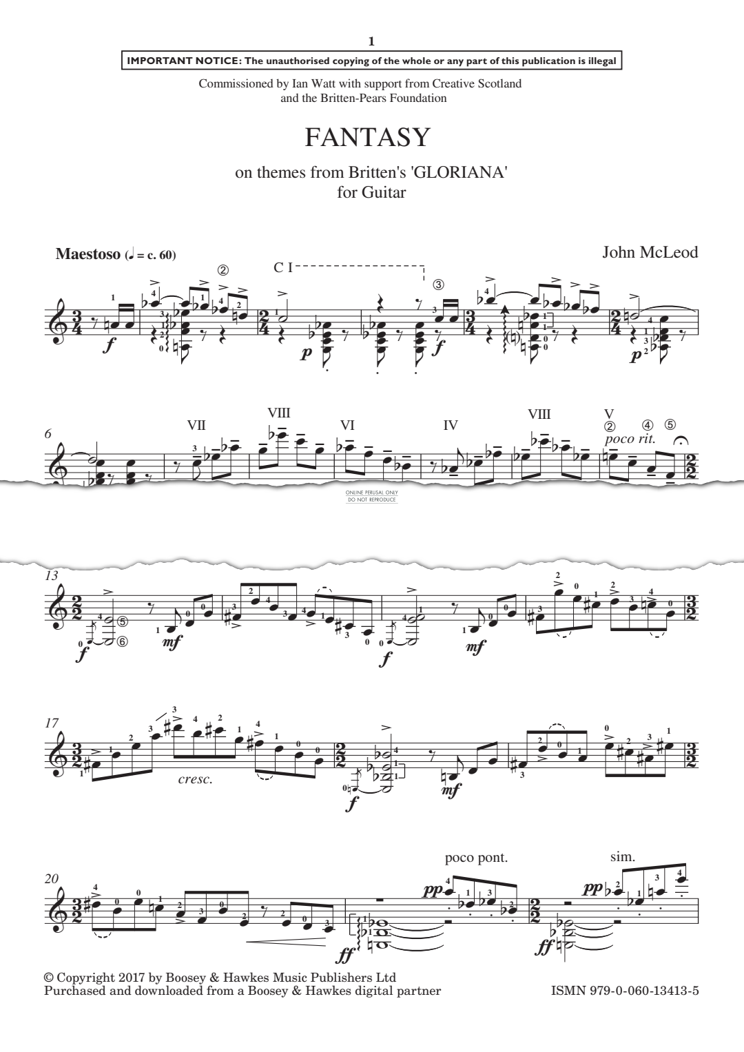 Produktgalerie: Seite 1 von 1 Fantasy on themes from Britten’s ‘Gloriana', John McLeod, Gitarre