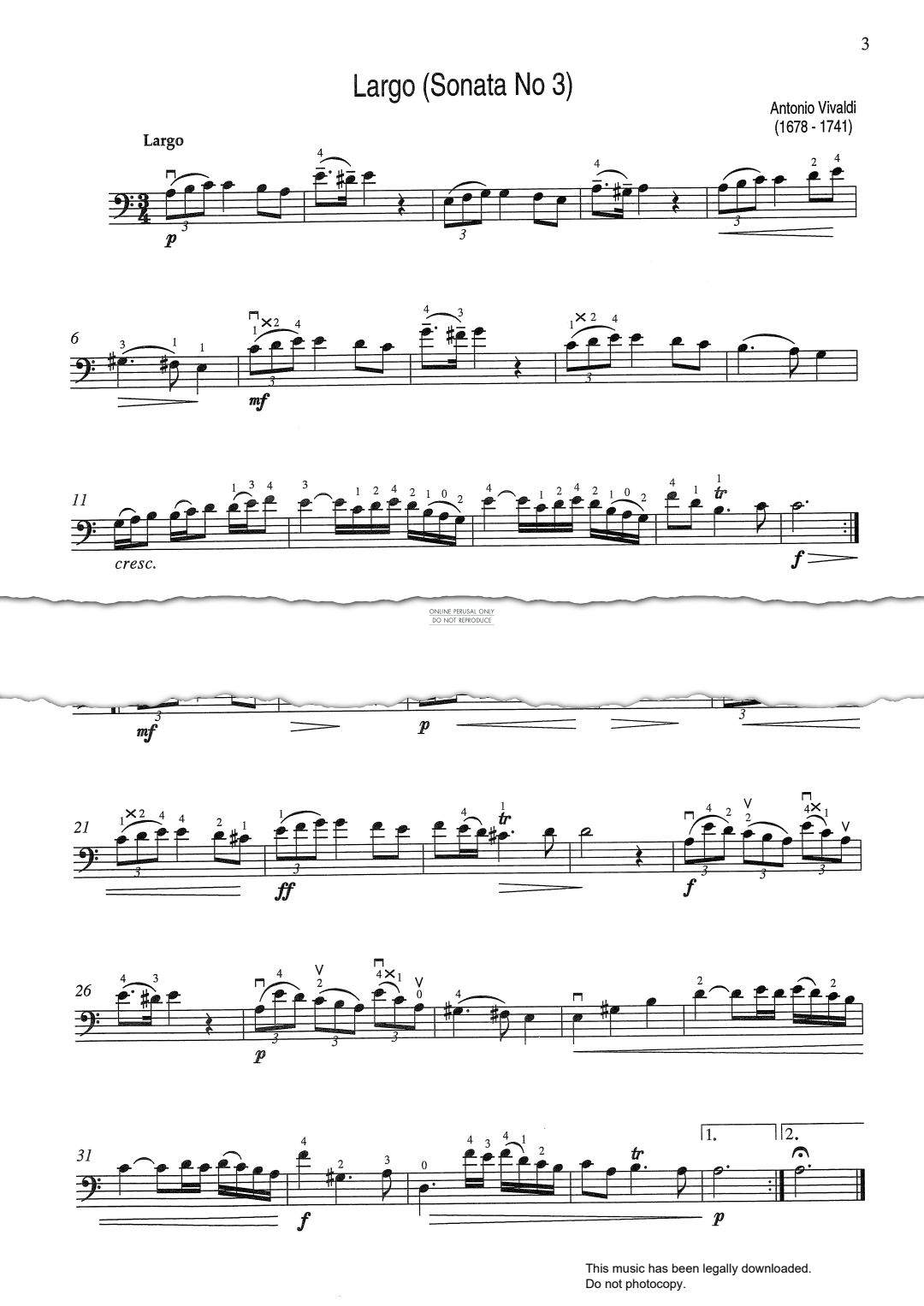 Produktgalerie: Seite 1 von 1 Largo (from 'Sonata No.3'), Antonio Vivaldi, Klavier, Violoncello