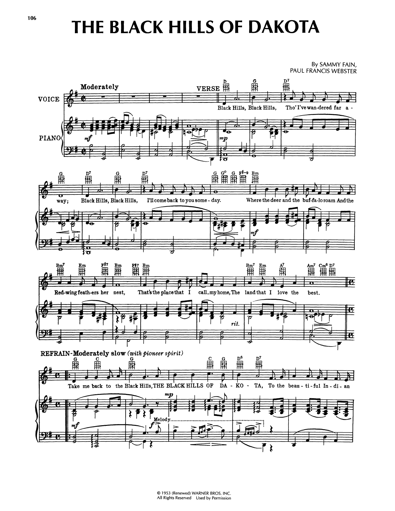 Produktgalerie: Seite 1 von 1 Black Hills Of Dakota (from Calamity Jane), Sammy Fain, Gesang, Gitarre, Klavier