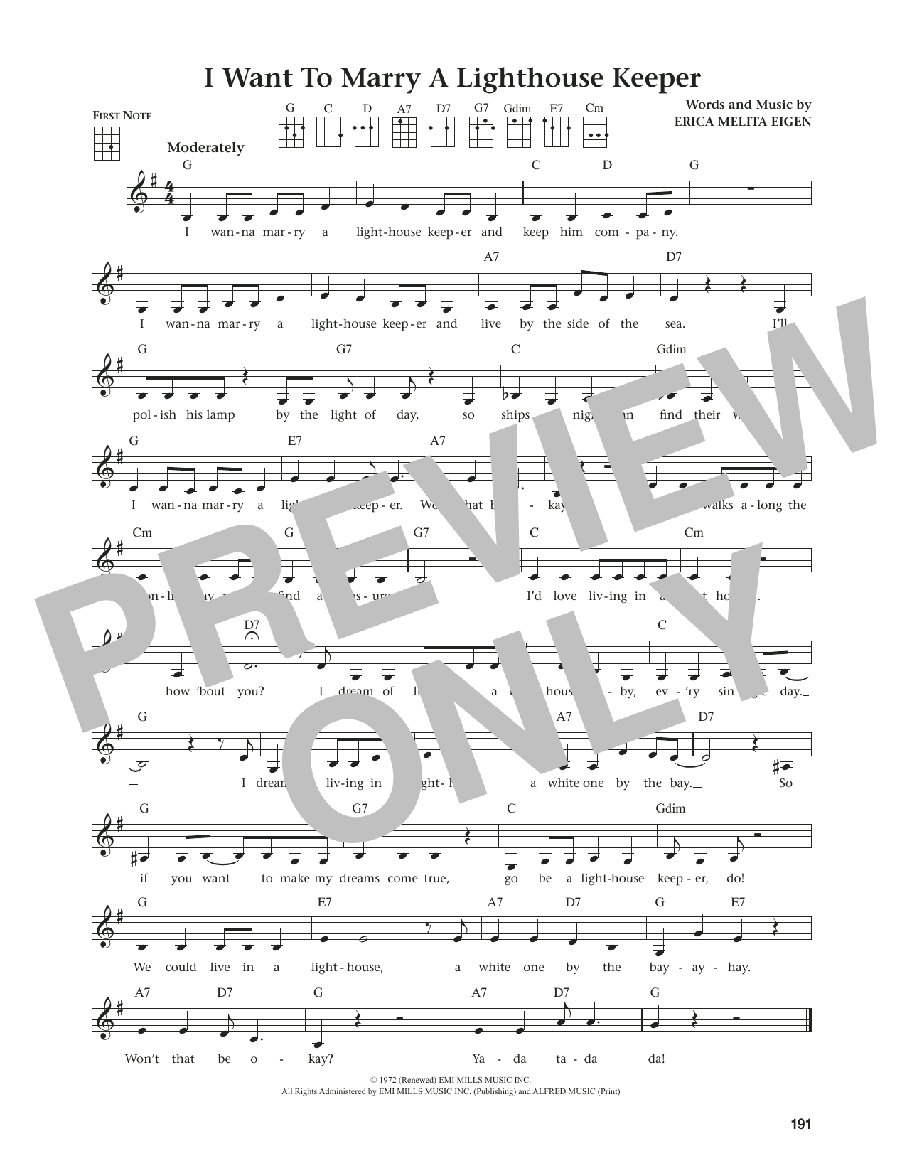 Produktgalerie: Seite 1 von 1 I Want To Marry A Lighthouse Keeper (from The Daily Ukulele) (arr. Jim Beloff), Erica Melita Eigen, Ukulele