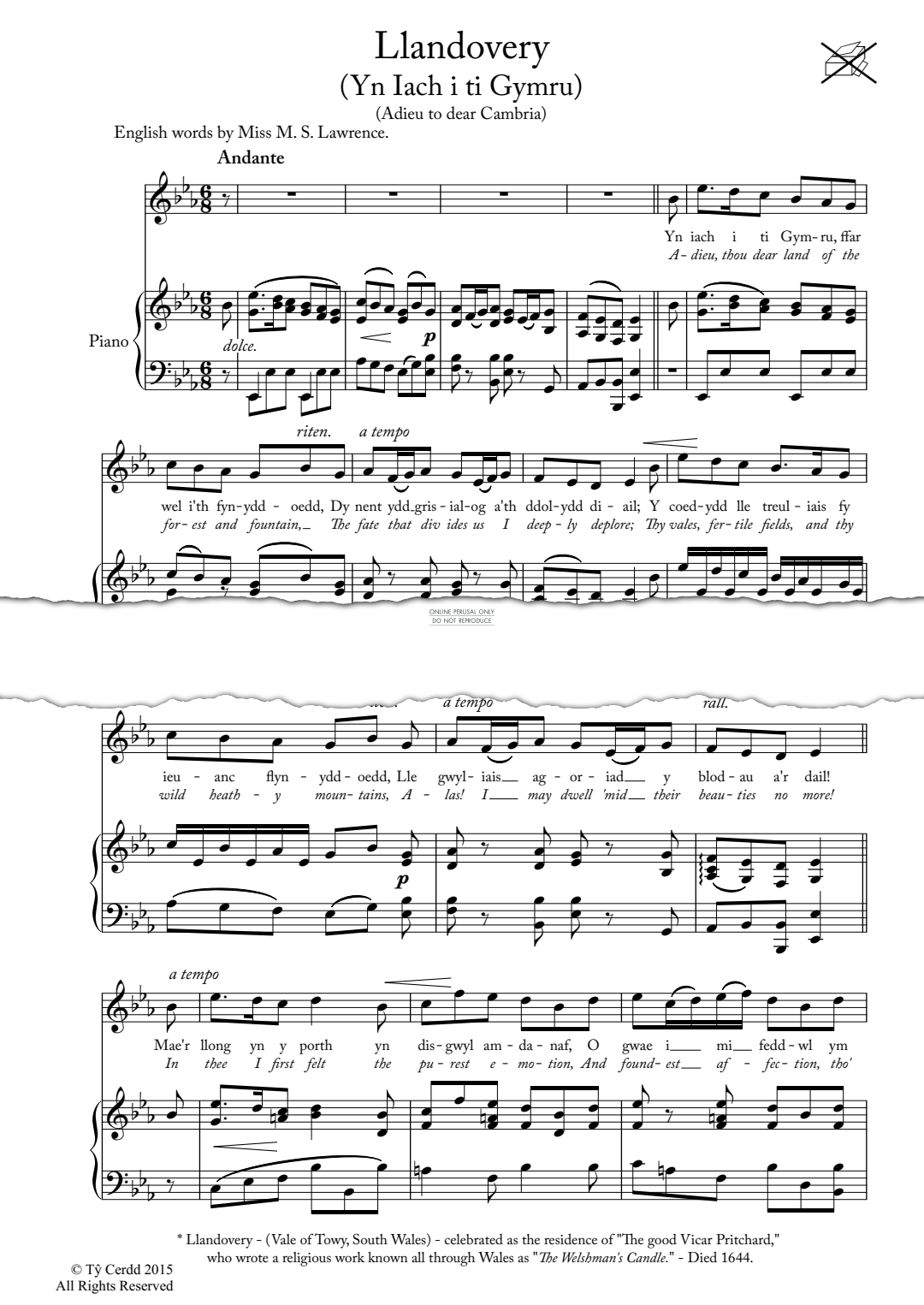Produktgalerie: Seite 1 von 1 Llandovery (Yn Iach I Ti Gymru), , Gesang, Klavier
