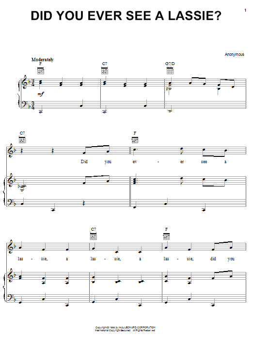 Produktgalerie: Seite 1 von 1 Did You Ever See A Lassie?, Traditional, Gesang, Gitarre, Klavier