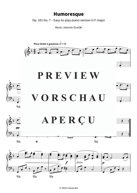 Produktgalerie: Seite 5 von 6 Humoresque - Op. 101 No. 7 - Easy-to-play piano version in F major, , Klavier Solo