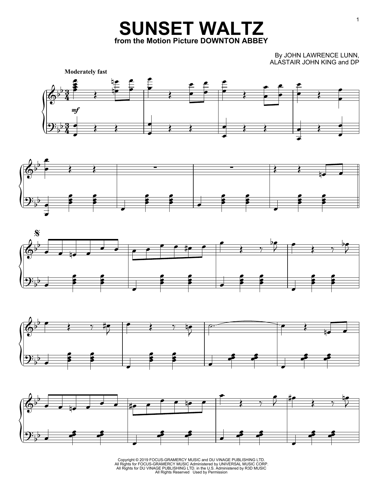Product gallery: Page 1 of 1 Sunset Waltz (from the Motion Picture Downton Abbey), John Lunn