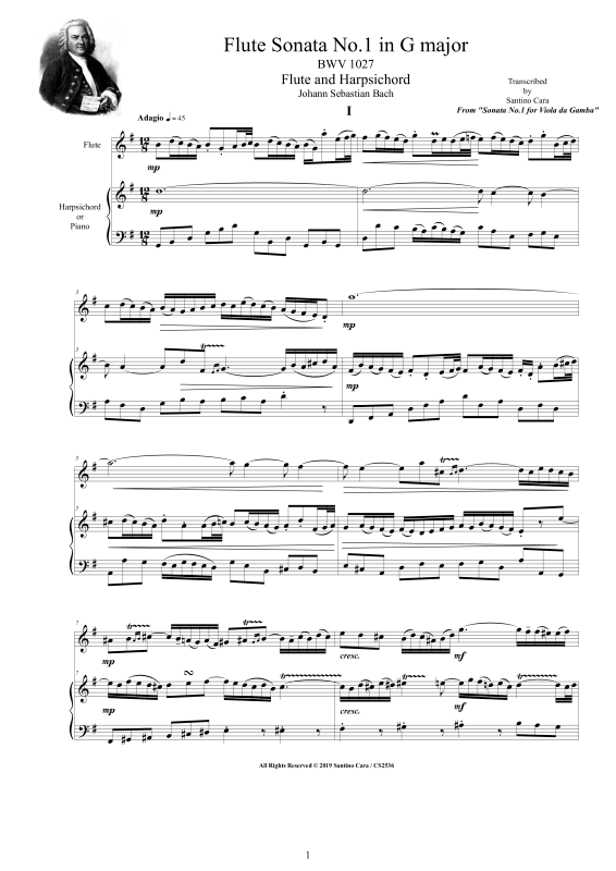 Produktbild zu: Flöten Sonate Nr. 1 in G-Dur BWV 1027Johann Sebastian Bach