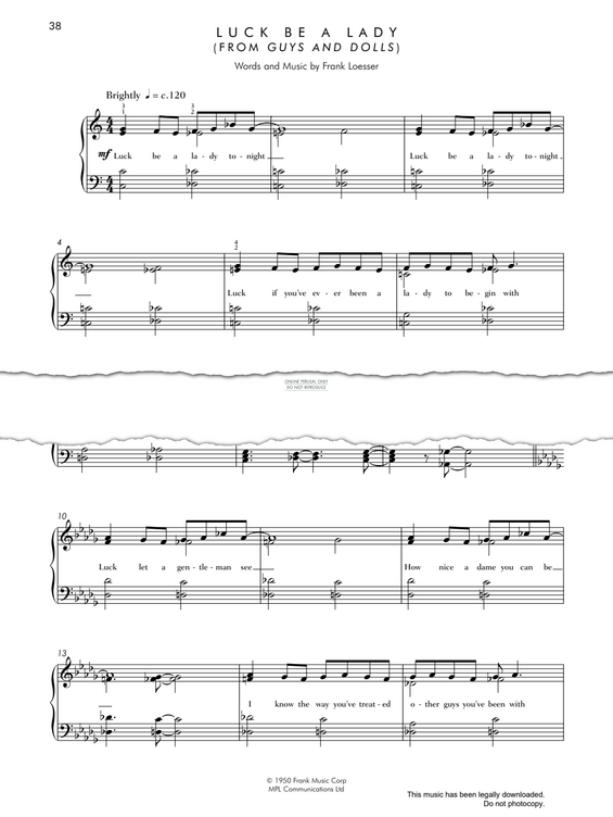 Produktgalerie: Seite 1 von 1 Luck Be A Lady, Frank Loesser, Klavier