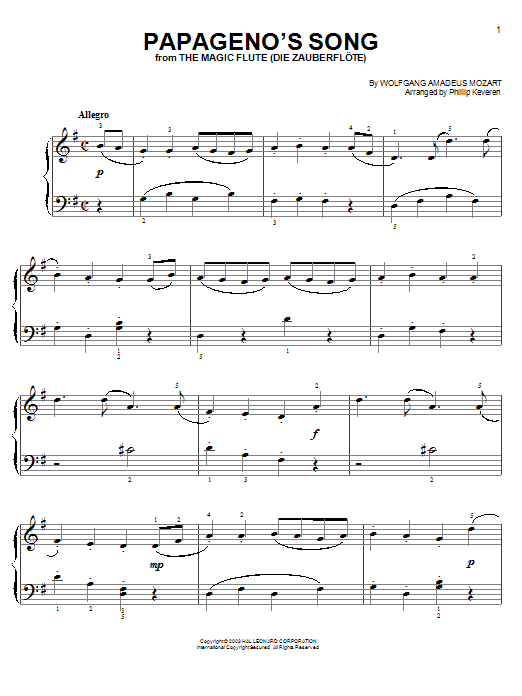 Produktbild zu: Papageno's Song (from Amadeus) (arr. Phillip Keveren)