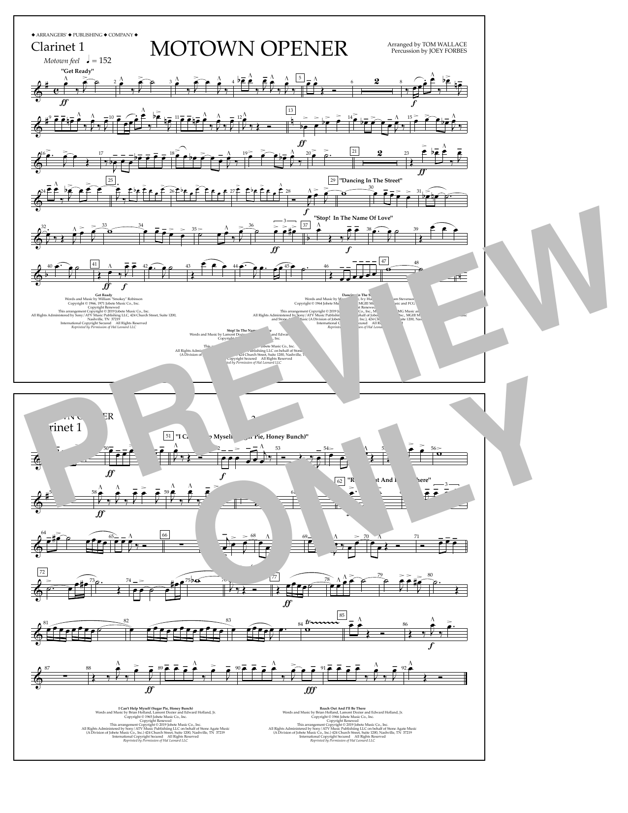 Product picture to: Motown Theme Show Opener (arr. Tom Wallace) - Clarinet 1