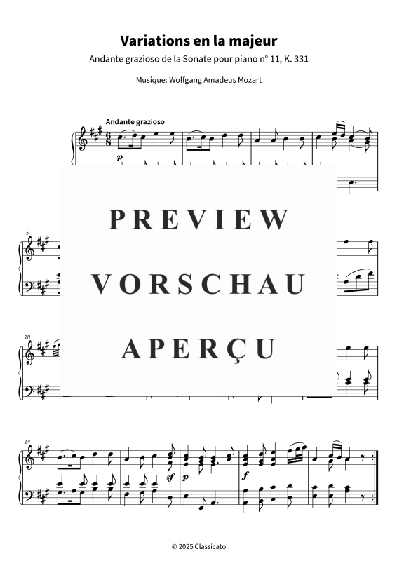 gallery: Variations en la majeur - Andante grazioso de la Sonate pour piano n° 11, K. 331, , (piano solo)