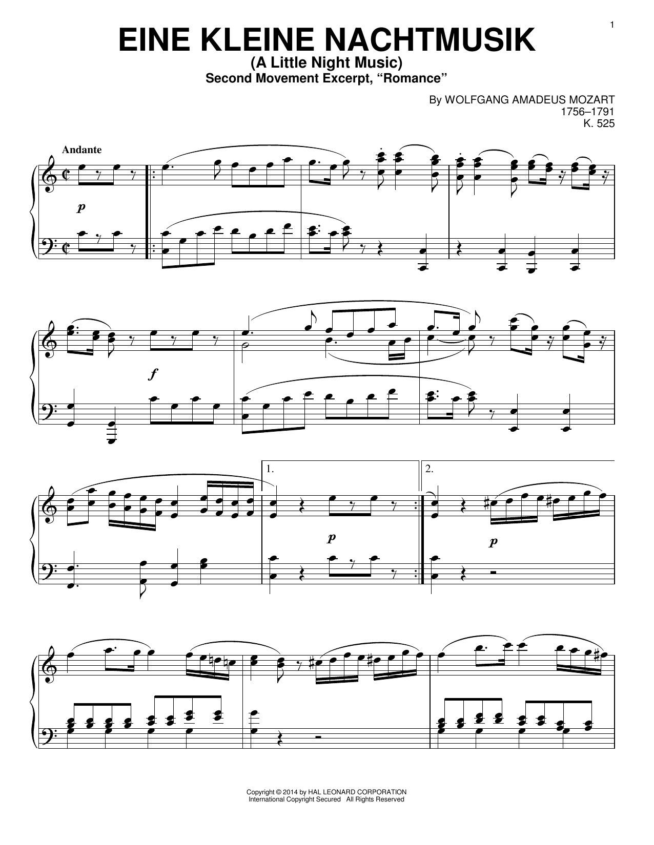 Product picture to: Eine Kleine Nachtmusik ("Romance"), Second Movement