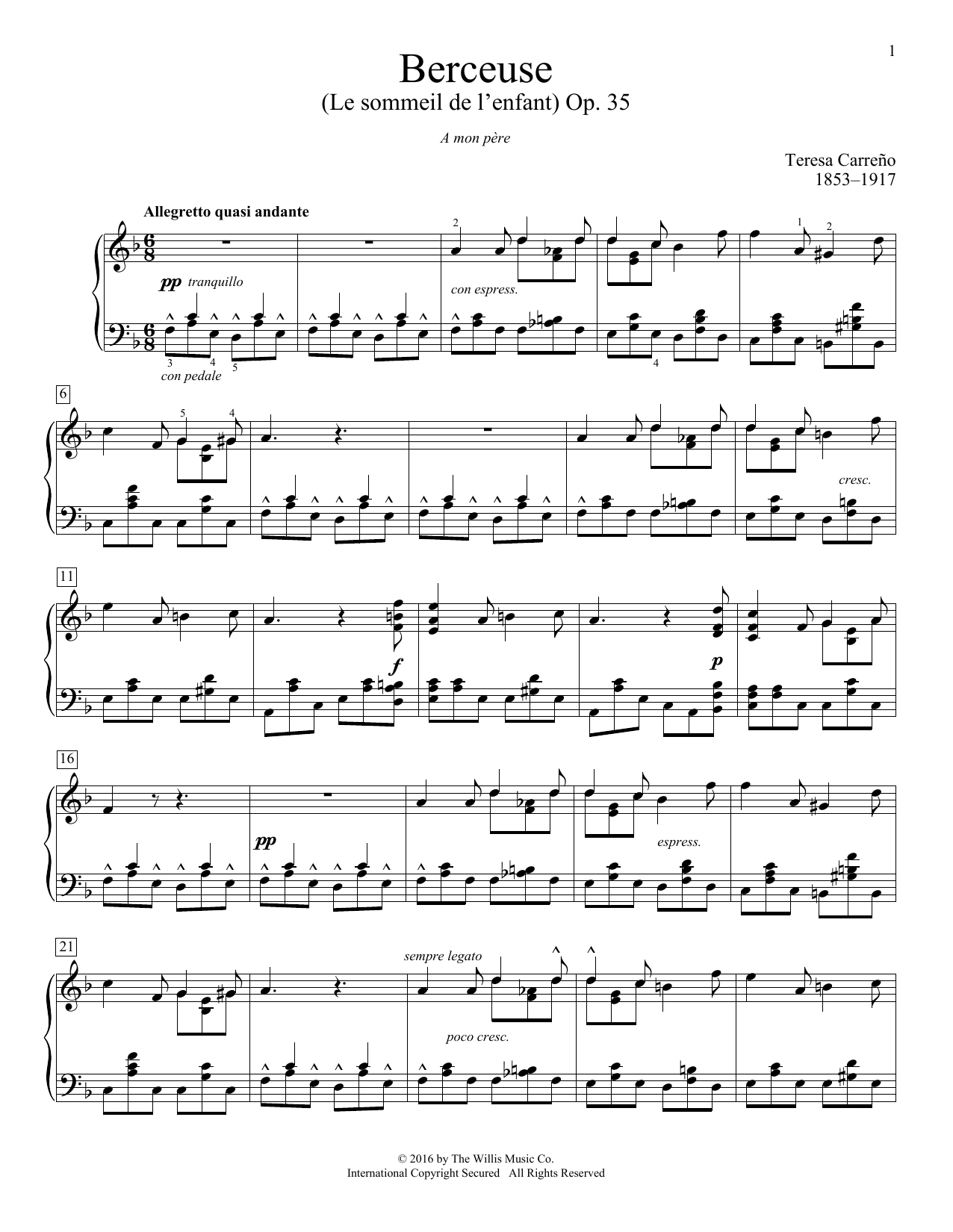 Product picture to: Berceuse (Le sommeil de l'enfant), Op. 35