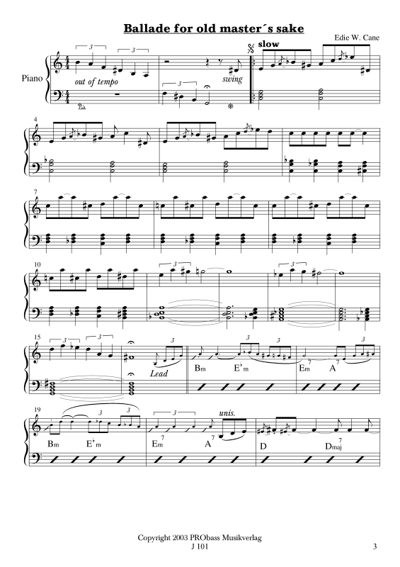 gallery: Ballade for Old Masters Sake, , Melodiestimme in C/B/Es, Klavier und Kontrabass