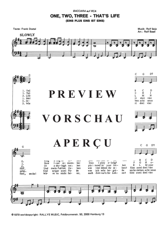 Produktgalerie: Seite 4 von 4 One, Two, Three - That's Life , Baccara, Klavier und Gesang