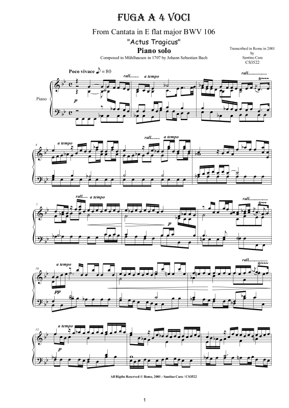 Produktbild zu: Sonatina (Fuga a 4 voci in E flat major) BWV 106 "Actus Tragicus"Johann Sebastian Bach
