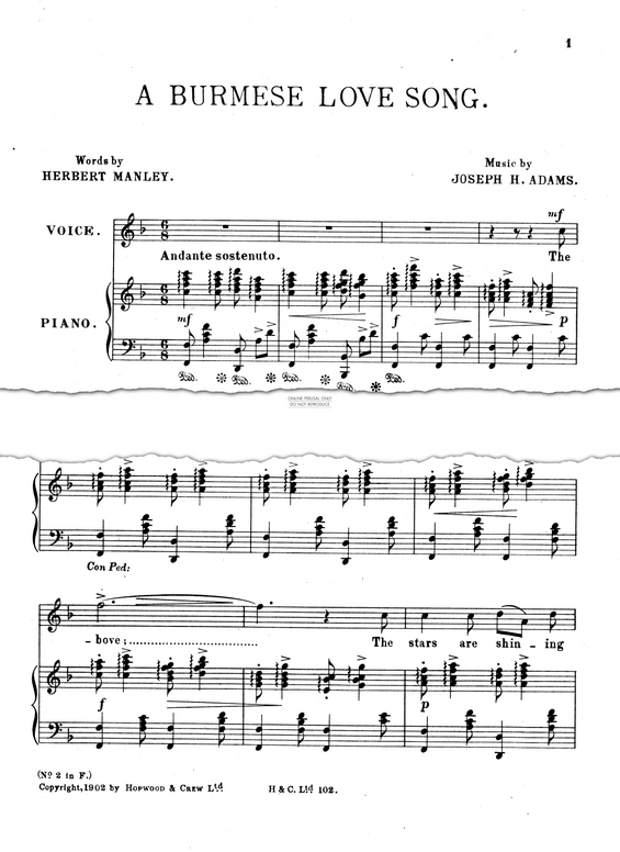 Produktgalerie: Seite 1 von 1 A Burmese Love Song, Joseph H. Adams, Gesang, Klavier