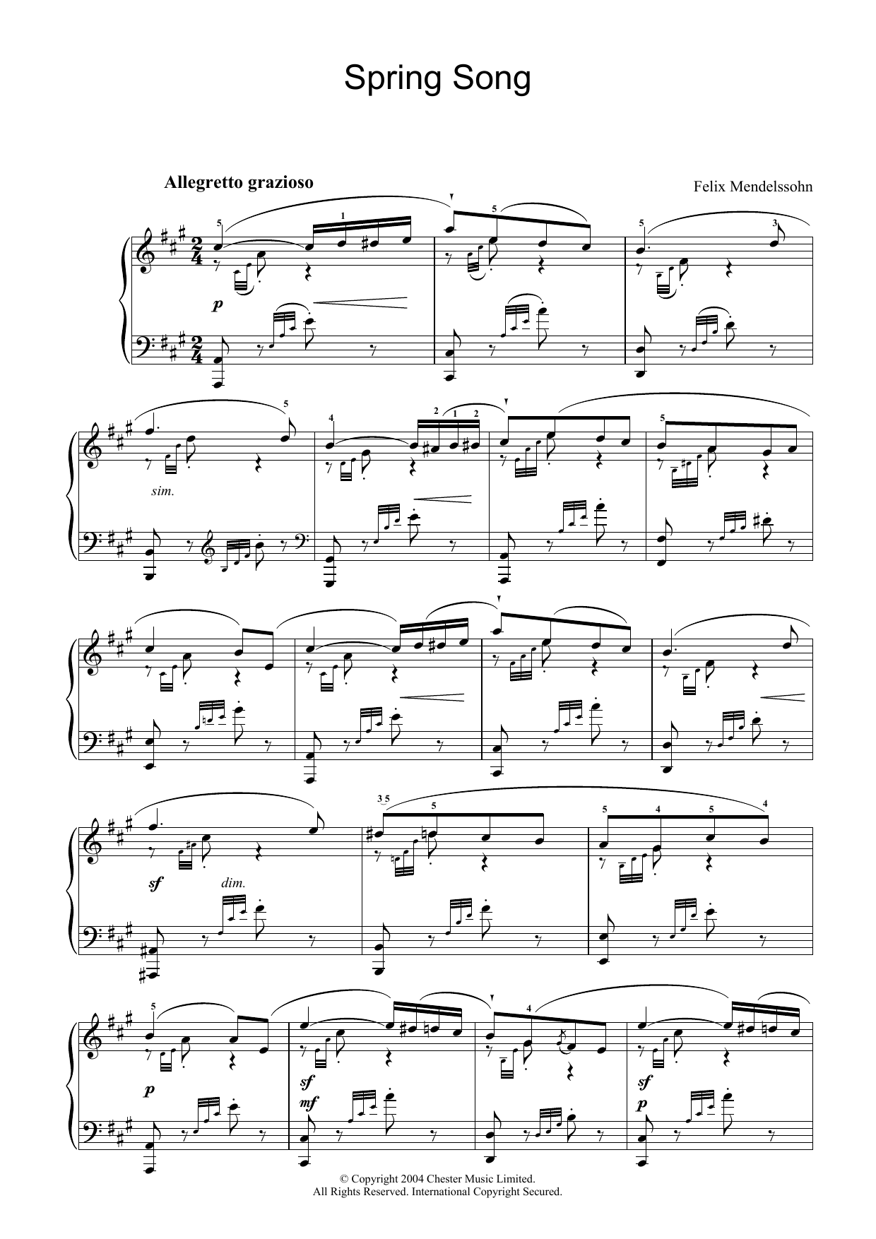 Product gallery: Page 1 of 1 Spring Song, from Songs Without Words, Op.62, Felix Mendelssohn