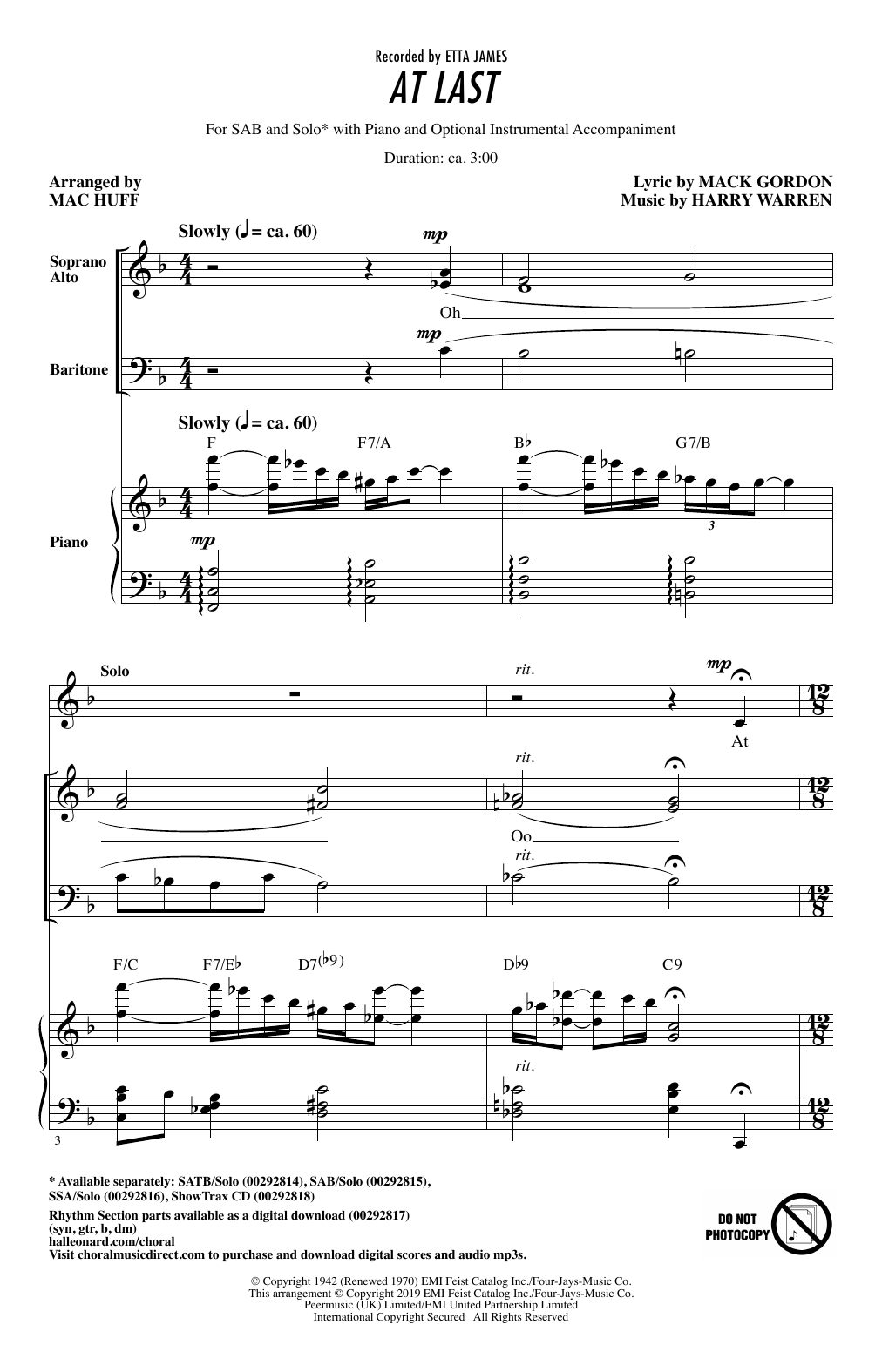 Produktbild zu: At Last (arr. Mac Huff)