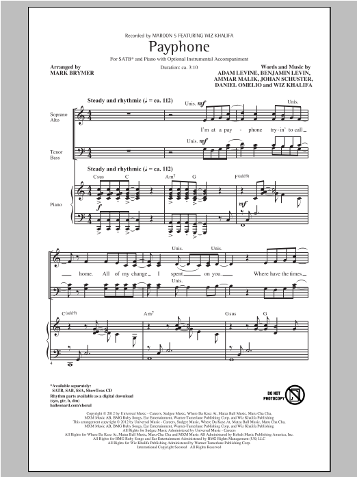 Produktbild zu: Payphone (arr. Mark Bremer)