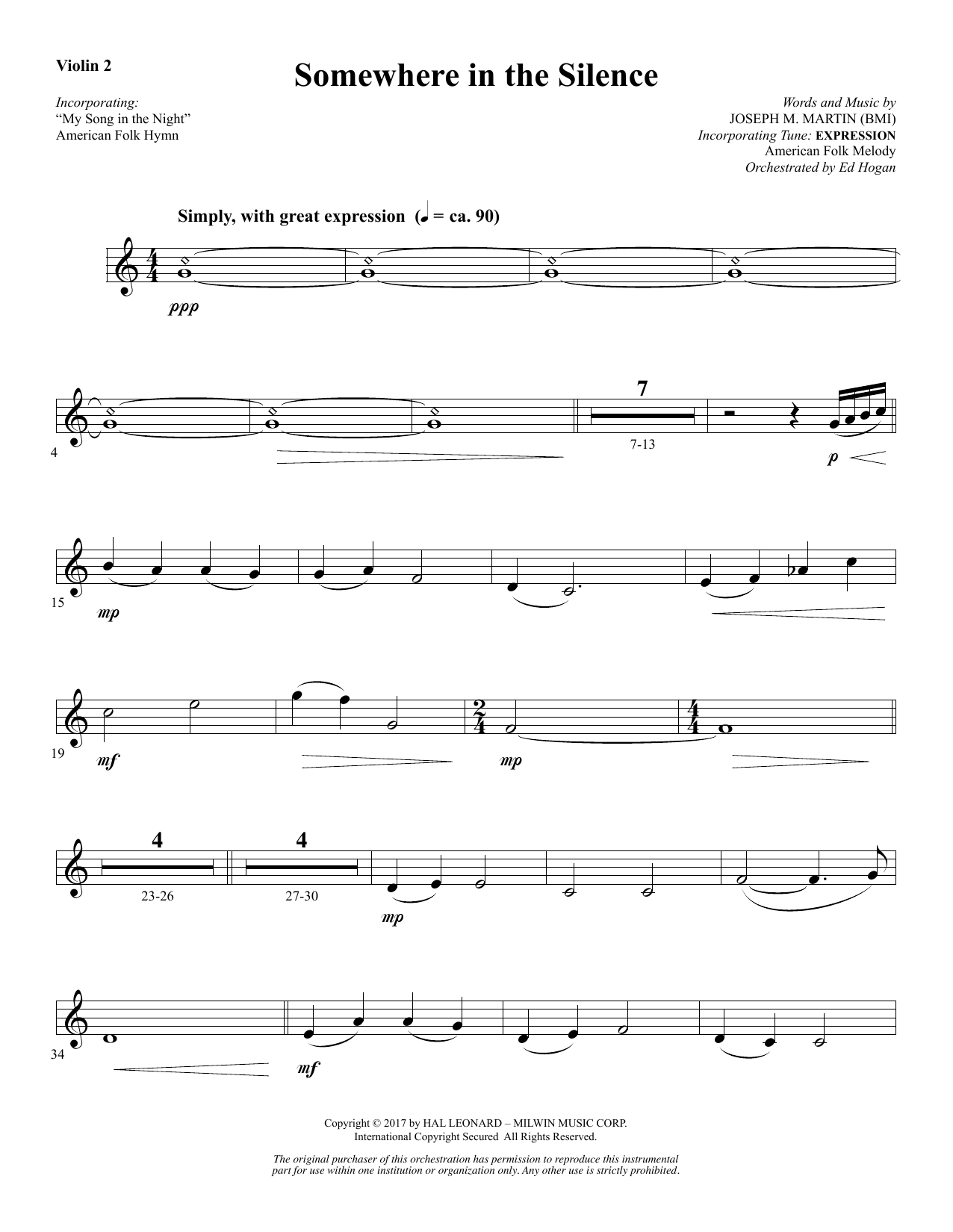 Produktbild zu: Somewhere in the Silence - Violin 2