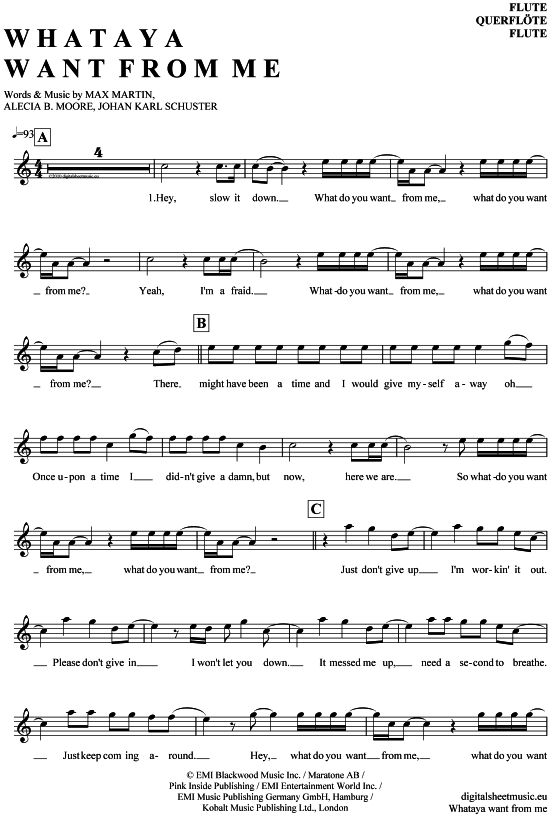Product gallery: Page 1 of 4 Whataya want from me , Lambert, Adam, (transverse flute)