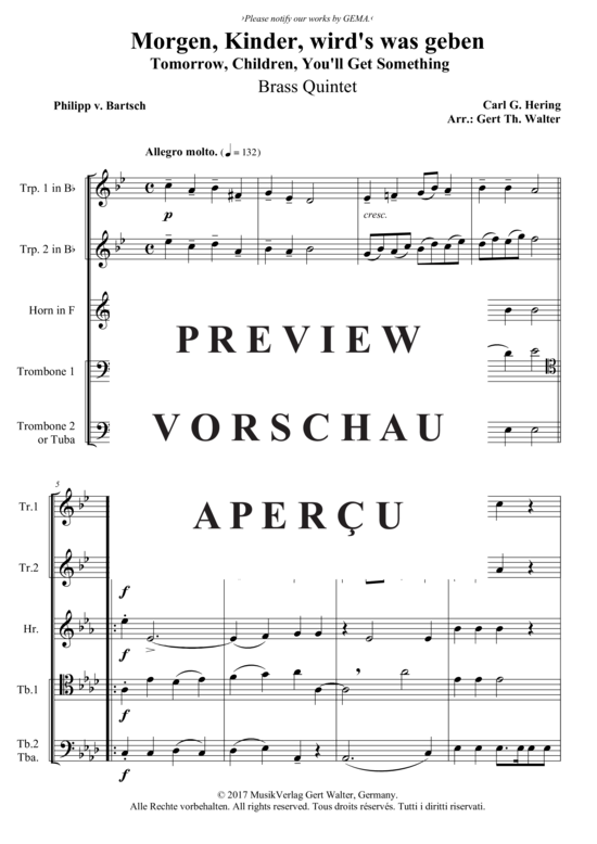 Produktgalerie: Seite 2 von 3 Morgen, Kinder, wird´s was geben , , (Blechbläserquintett)