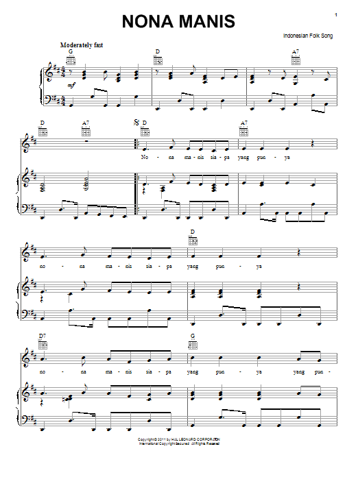 Produktgalerie: Seite 1 von 1 Nona Manis, Indonesian Folk Song, Gesang, Gitarre, Klavier