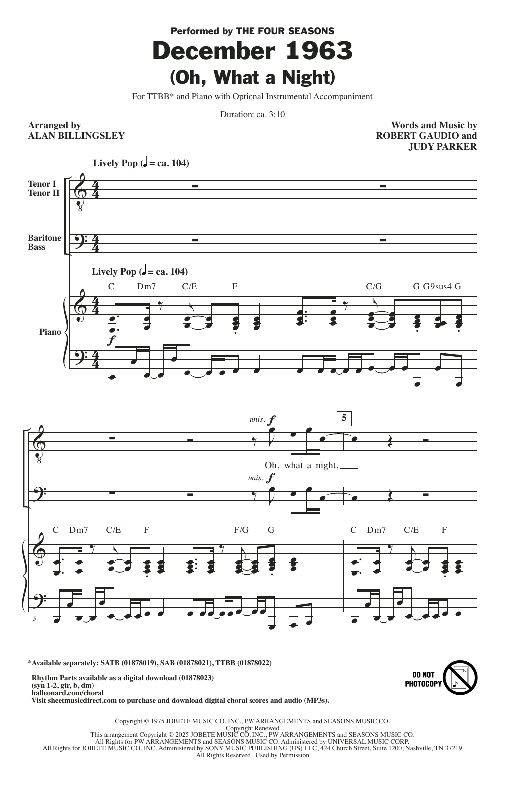 Produktgalerie: Seite 1 von 1 December 1963 (Oh, What A Night) (arr. Alan Billingsley), The Four Seasons, Chor