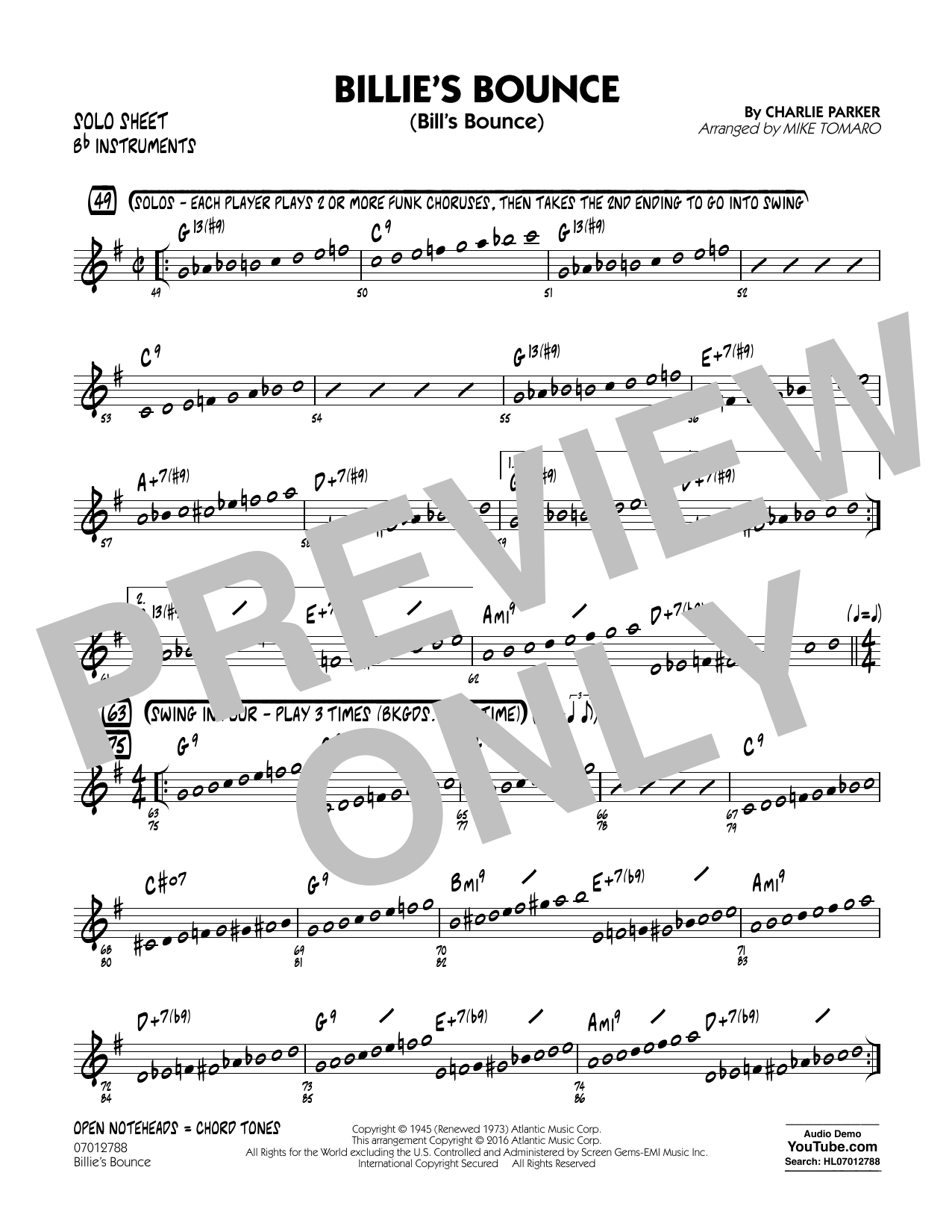 Produktgalerie: Seite 1 von 1 Billie's Bounce - Bb Solo Sheet, 